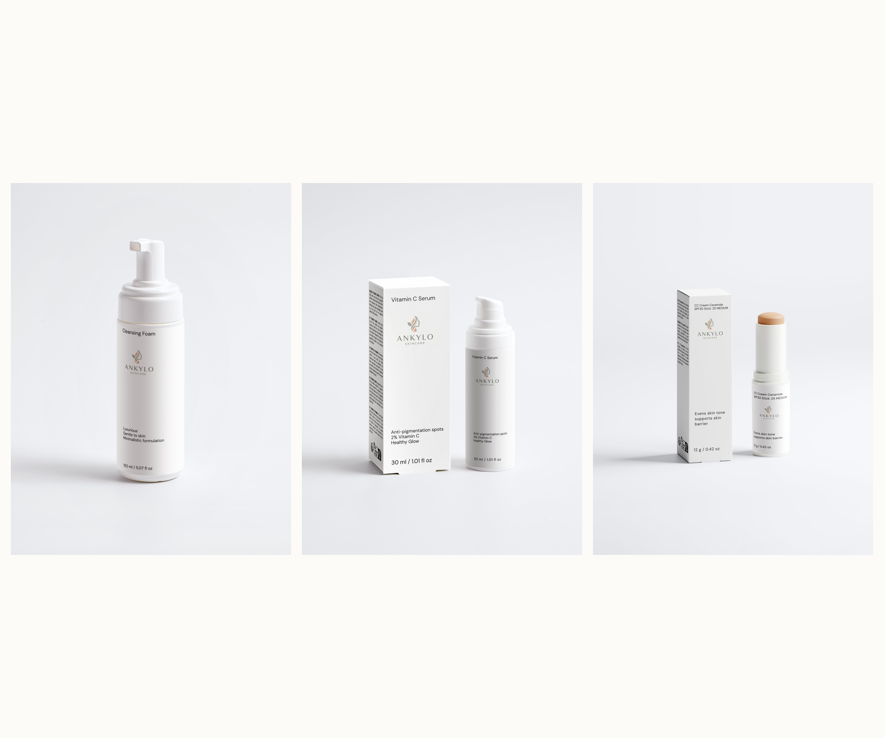 Glow-Routine-Starter Bundle: Cleansing Foam, Vitamin C Serum, CC Cream Stick